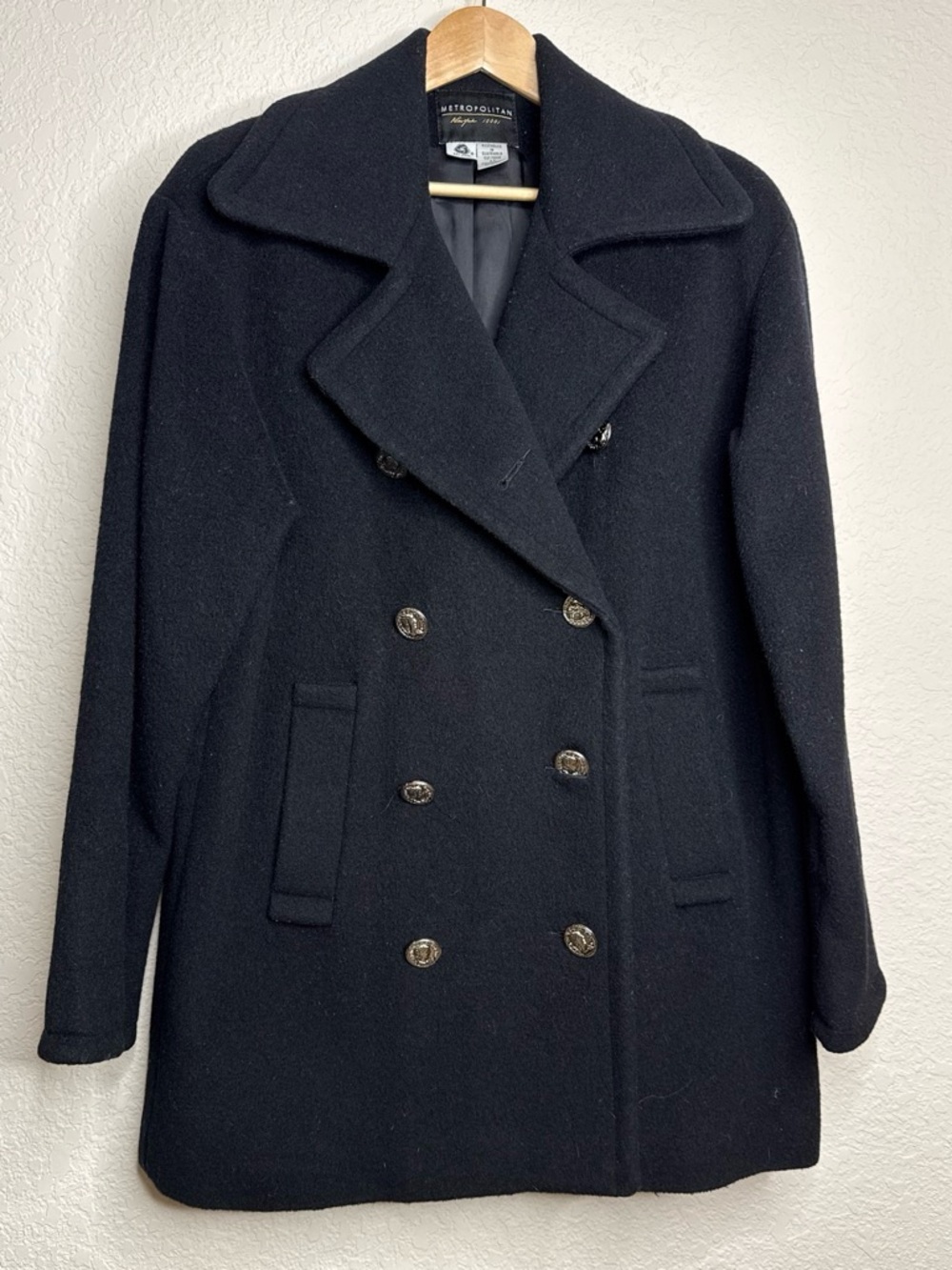 Vintage Metropolitan Navy/Black Wool Peacoat Size 10 Womens 90s Style
